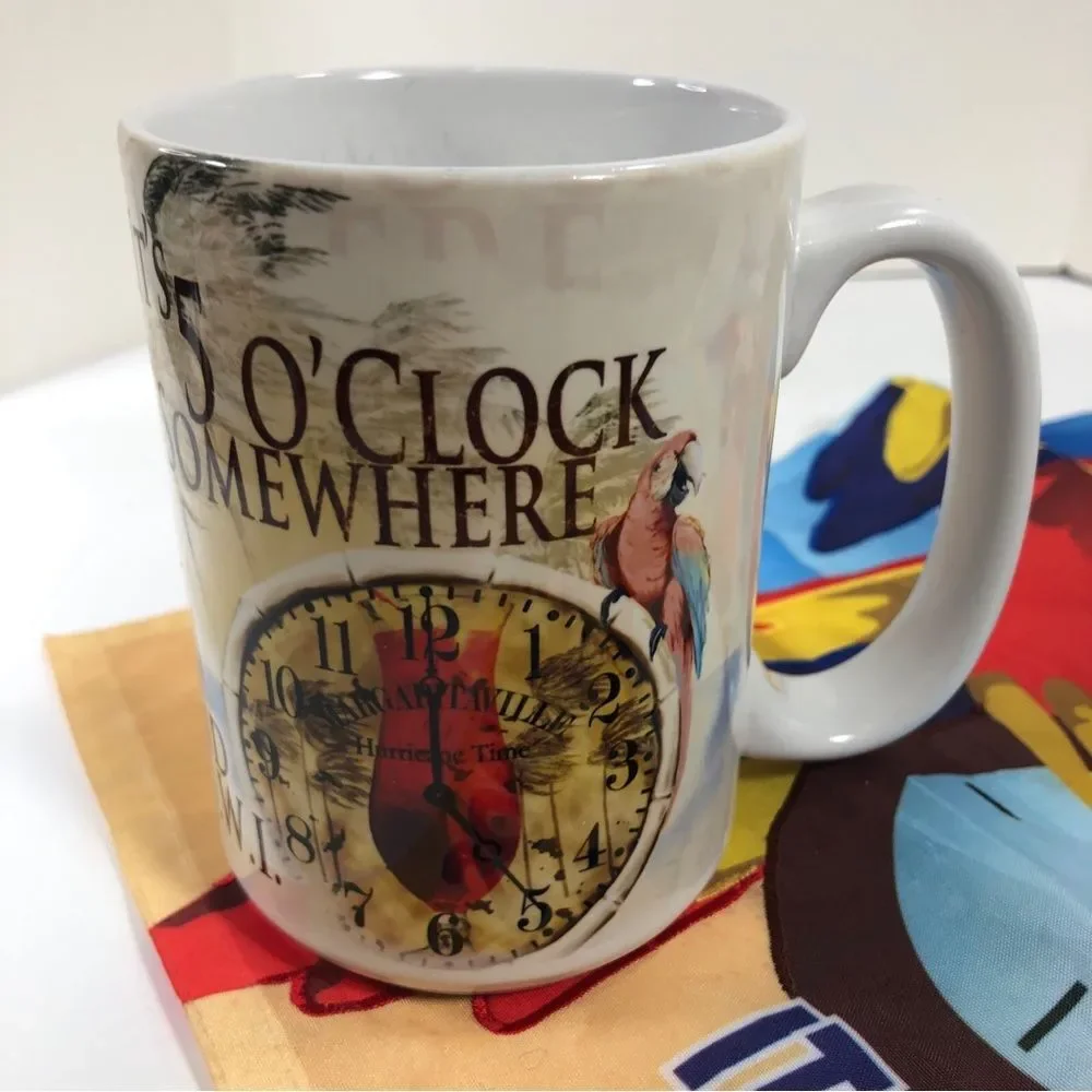 It’s Five O’clock Somewhere  Margaritaville Mug  &  Matching Parrot Design Flag